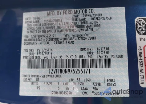 2007 Ford Mustang V6 Deluxe/V6 Premium from USA, damaged, VIN 1ZVFT80N975255171